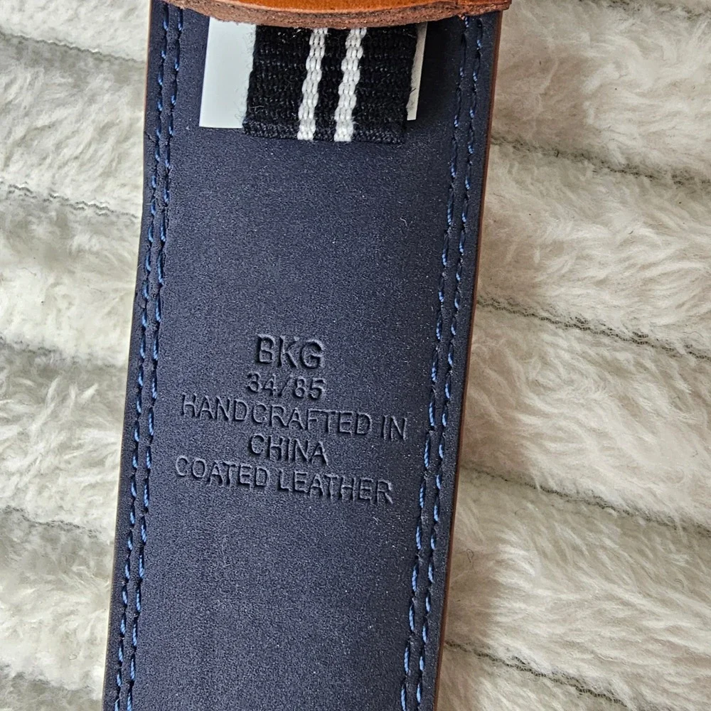 Nautica Mens Coated Leather Stitch Detail Belt 34 Brown Classic Preppy